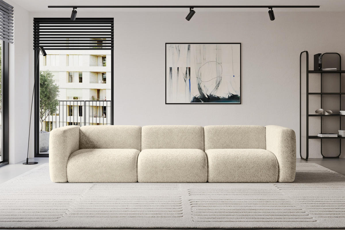 MODULÁRNÍ pohovka MIRA-S2, 3místná, 319 × 89 × 70 cm, krémová, velur - černá/krémová, kompozitní dřevo/textil (319/70/89cm) - ALTDECOR