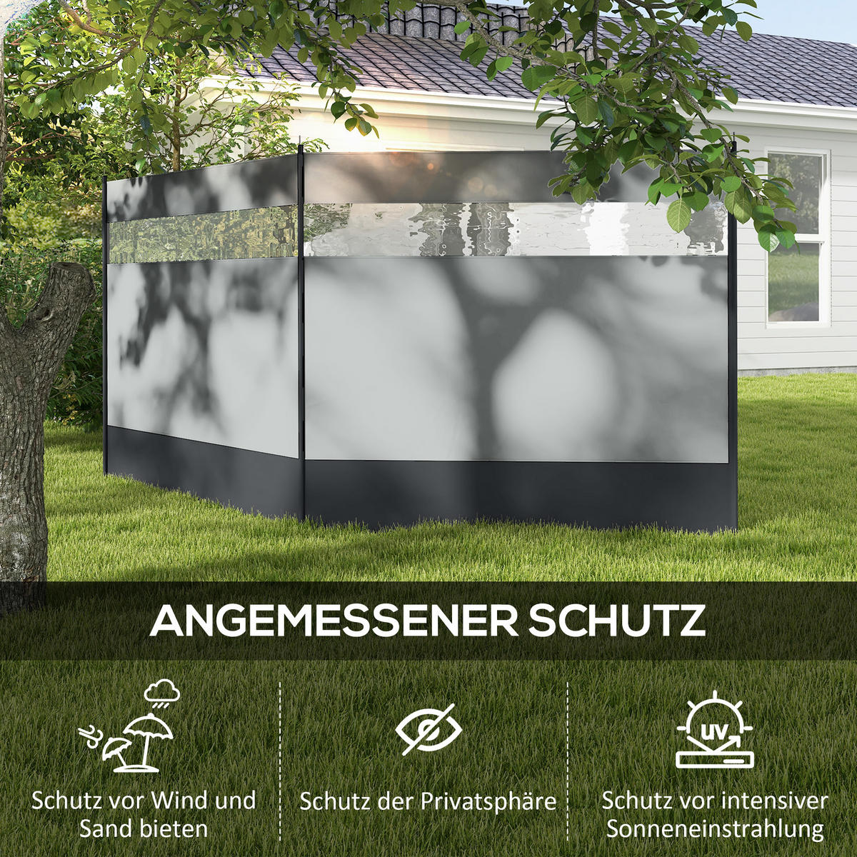 WINDSCHUTZ 3er Set Polyester Stahl Grau - Grau, Kunststoff (1/140cm) - Outsunny