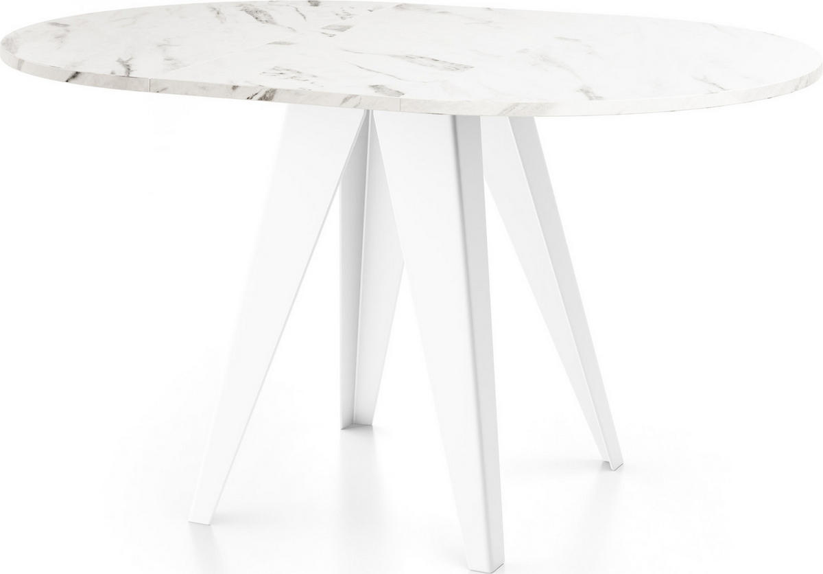 ESSTISCH Griffin runder ausziehbarer, Marmor Weiß 90-130/100/76 cm - Ecru/Weiß, Holzwerkstoff/Metall (90/90/76cm) - WFL GROUP
