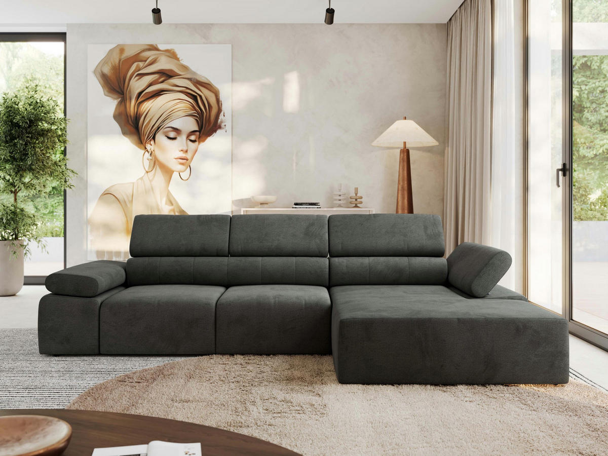 ECKSOFA RILASSO L Dunkelgrau Velvet - rechts - Dunkelgrau/Schwarz, Kunststoff/Textil (174/296cm) - MKS