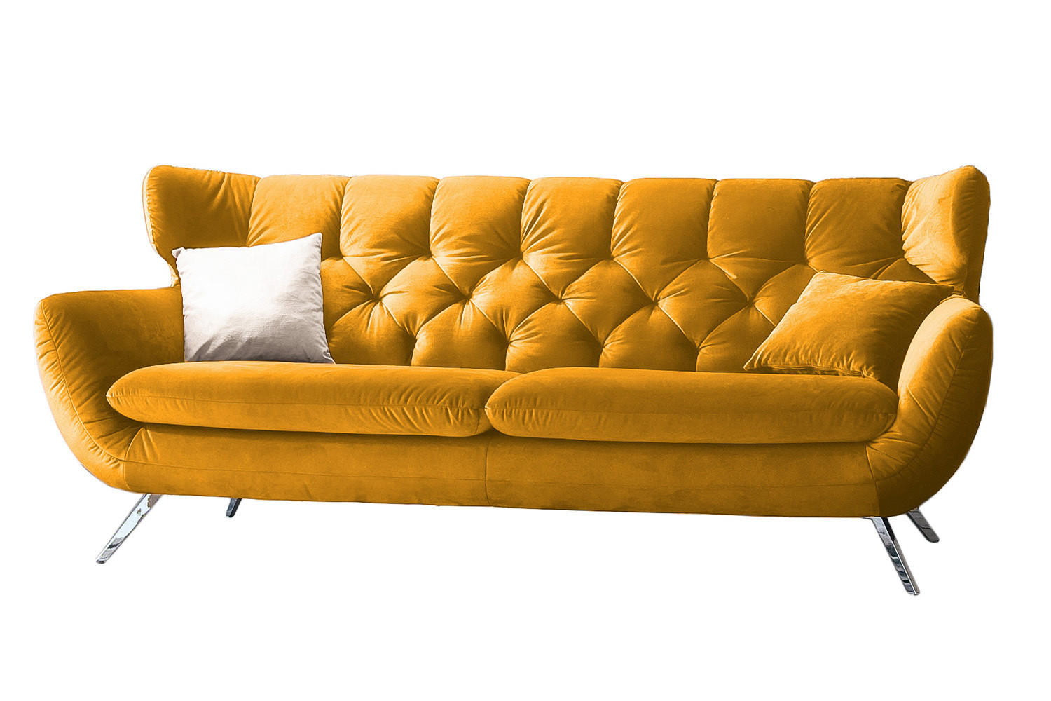 SOFA CHARME Gelb Velvet - Gelb/Silberfarben, Textil/Metall (175/94/95cm) - KAWOLA