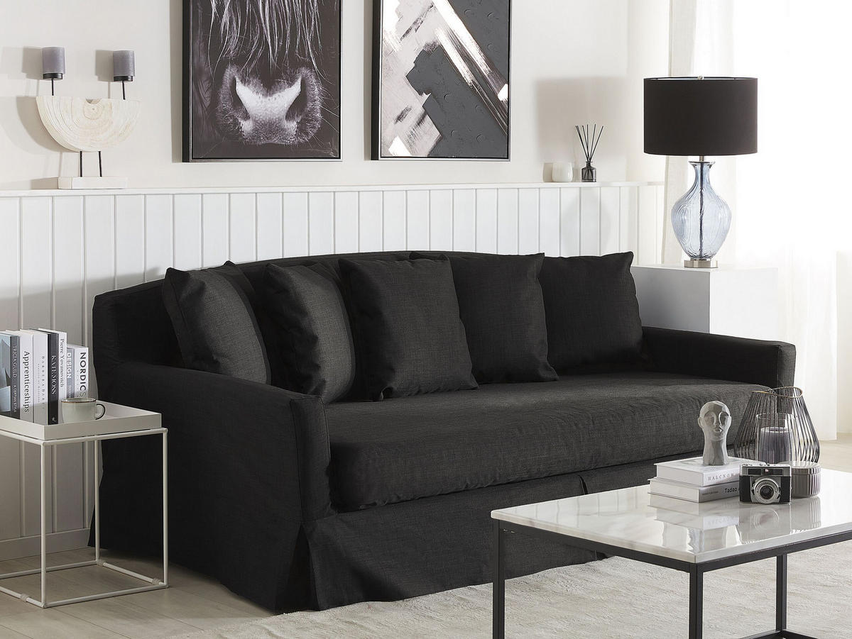 3-SITZER-SOFA Polyester Schwarz Gilja - Schwarz, Textil (212/89/107cm) - Beliani
