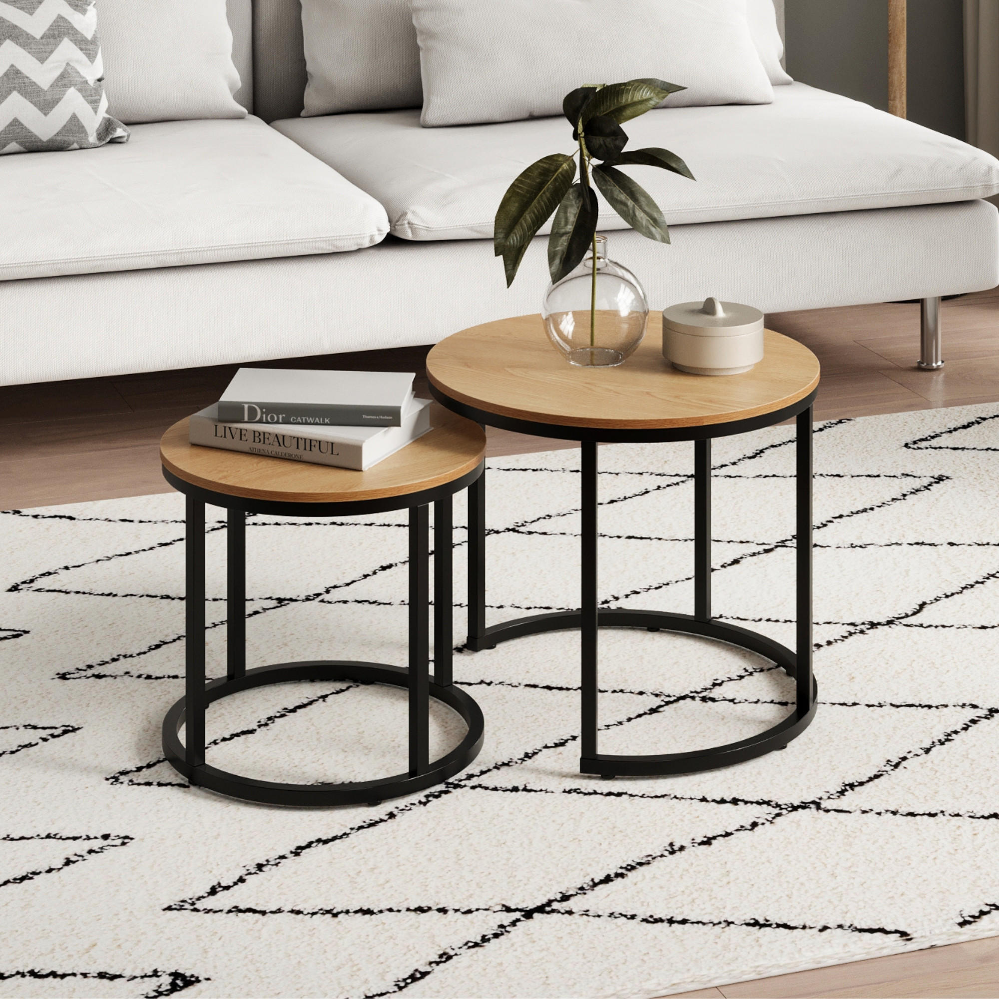 COUCHTISCH 2ER Set rund Eiche hell - Hellbraun, Holzwerkstoff (50/50/42.5cm) - Home Collective