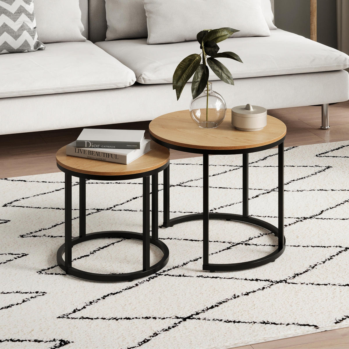 COUCHTISCH 2ER Set rund Eiche hell - Hellbraun, Holzwerkstoff (50/50/42.5cm) - Home Collective