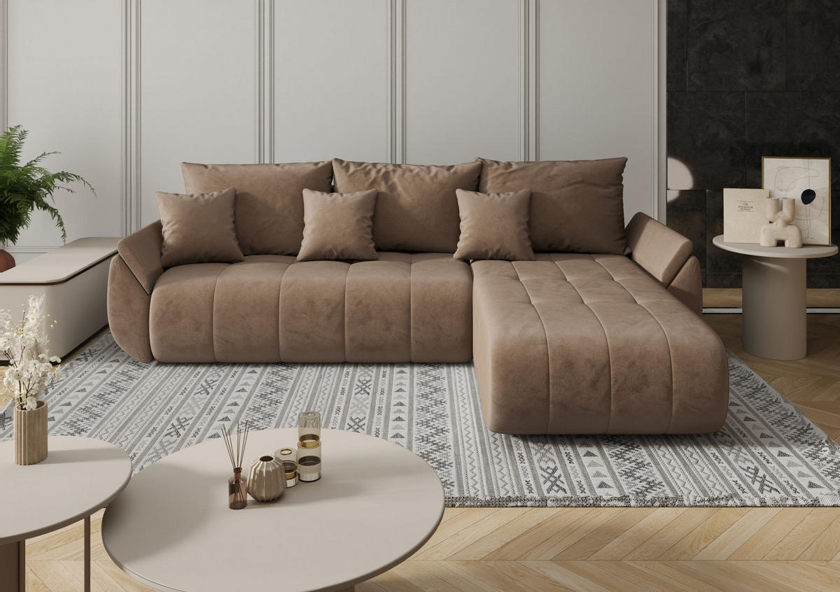 ECKSOFA mit Schlaffunktion TOKYO L Monolith 09 Links - Braun, Textil (280/185cm) - Bedante