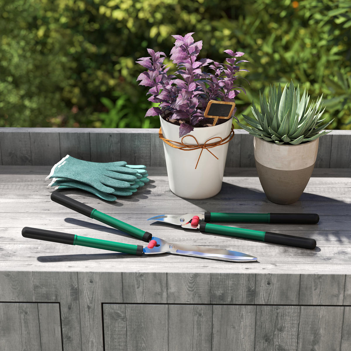 GARTENSCHEREN-SET 2-teilig aus Metall & Kunststoff Grün - Grün, Metall (17/4.5/51cm) - Outsunny