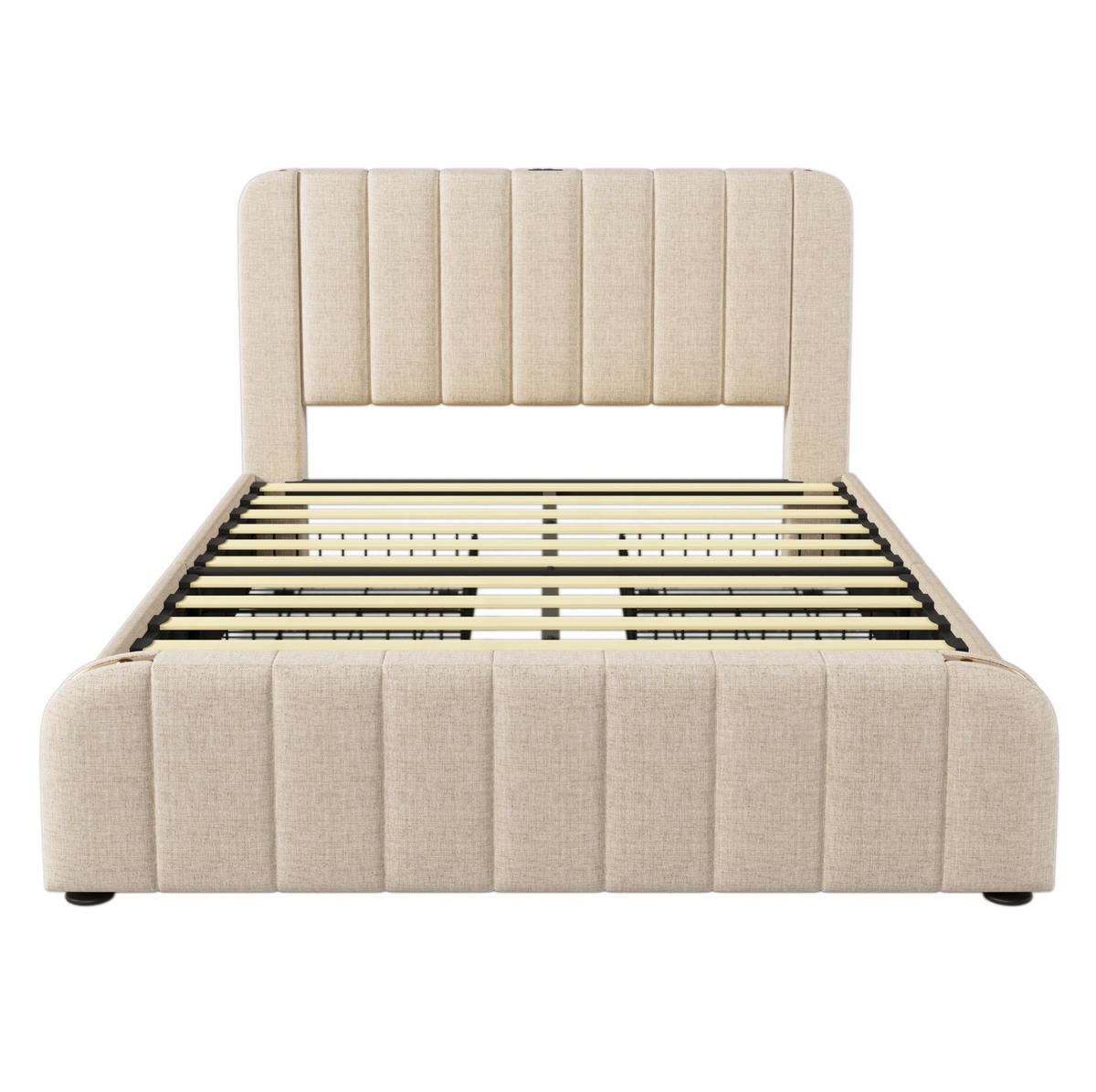 POLSTERBETT aus Leinen 140x200 cm in Beige mit USB-C & Matratze - Beige, Textil (140/200cm) - Modfu