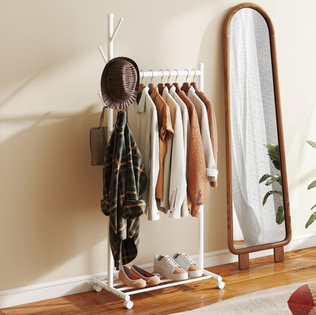 GARDEROBE 68/171/43 cm Weiß aus Metall mit Rollen - Weiß, Metall (43/171/68cm) - OKMYHOME