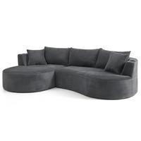 3-SITZER-SOFA mit Getränkehaltern, Kissen und bogenförmigem Design aus weichem Kordstoff, Grau - Grau, Kunststoff (264/76/168cm) - Redom