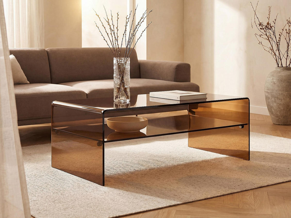 COUCHTISCH - 120 cm x 60 cm - Glas - Braun STILEOS - Braun, Glas (60/120/43cm) - Vente-Unique