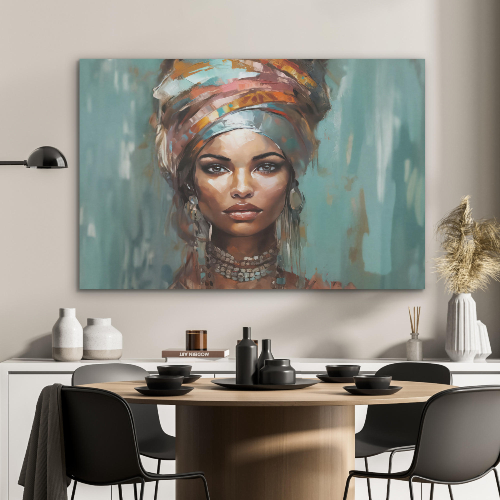 AKUSTIKPANEEL Frau - Kunst - Schmuck - Porträt 100x70 cm - Blaugrau, Textil (100/0.9/70cm) - MuchoWow