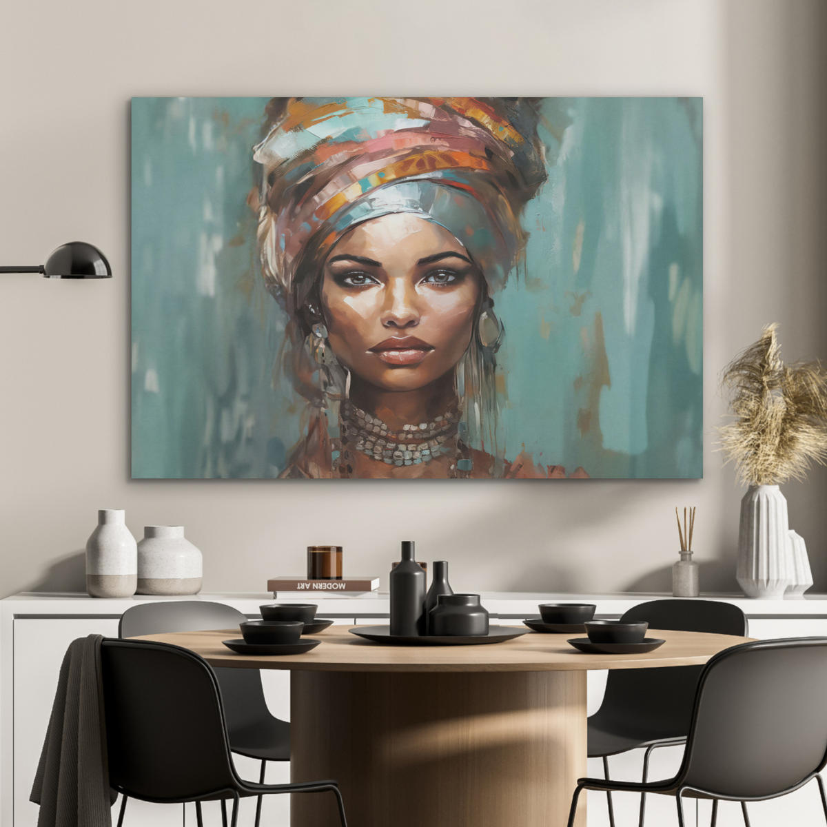 AKUSTIKPANEEL Frau - Kunst - Schmuck - Porträt 100x70 cm - Blaugrau, Textil (100/0.9/70cm) - MuchoWow