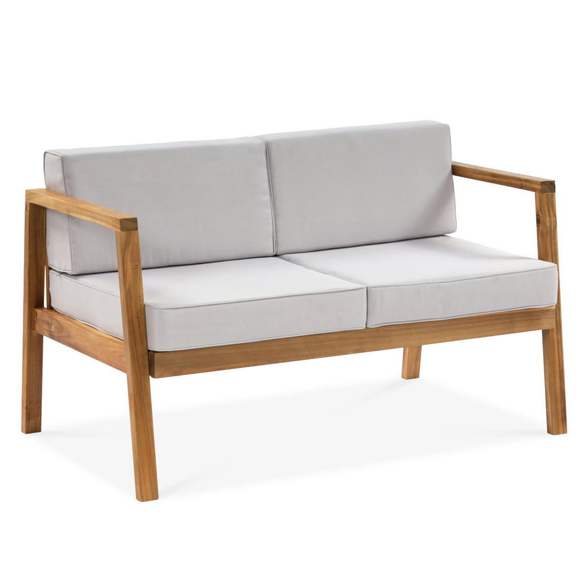 GARTENSET Viken aus Akazienholz, 2-Sitzer Sofa + 2 Sessel + Couchtisch, Hellgrau - Hellgrau, Holz - Beautysofa