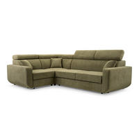ECKSOFA RENO Grün Plüsch-Stoff mit Schlaffunktion - Grün, Holz (263/184cm) - MASSENO