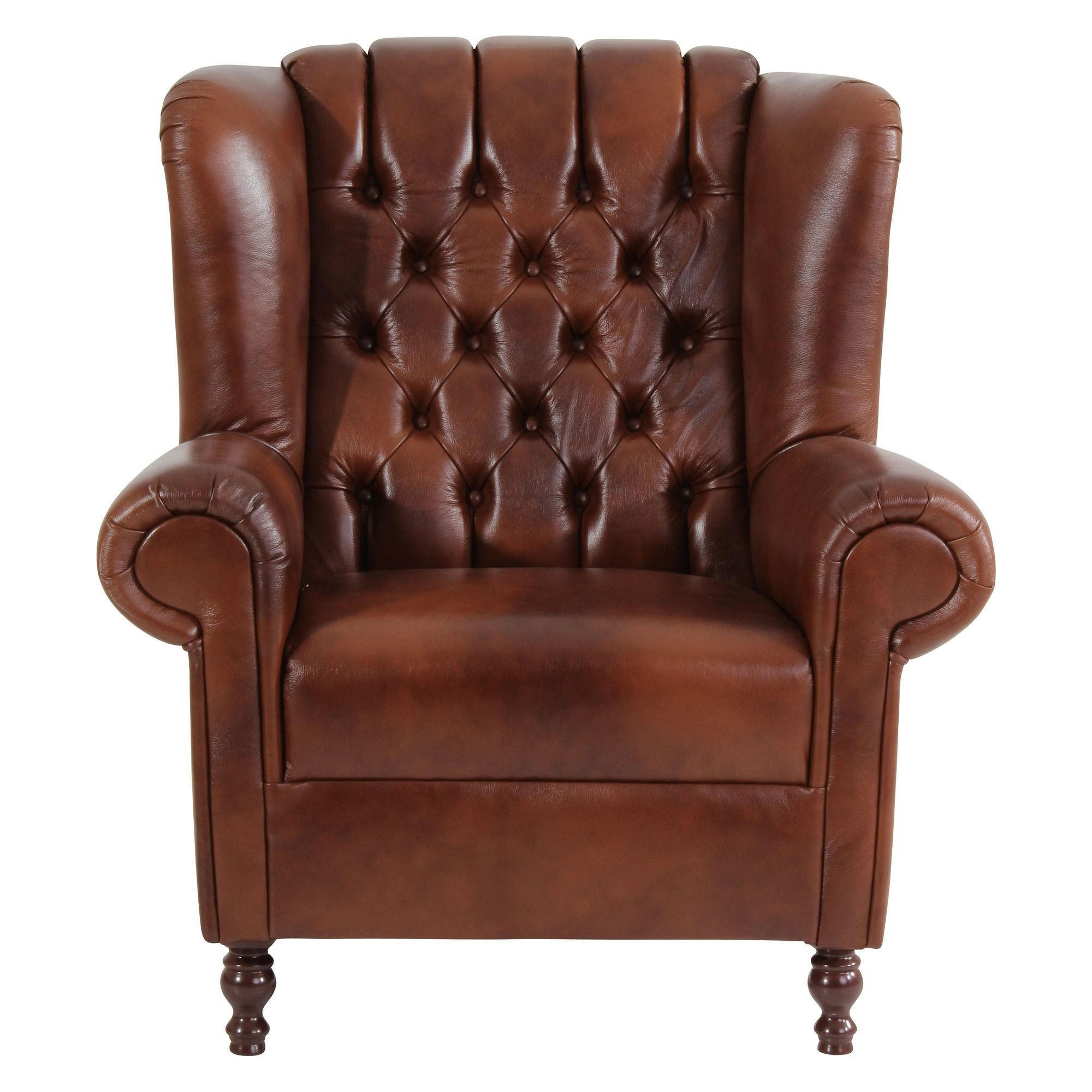 OHRENBACKENSESSEL Katreen Bezug Wischleder Buche nussbaum dunkel / braun - Braun, Leder (91/101/90cm) - 58aufmkessel