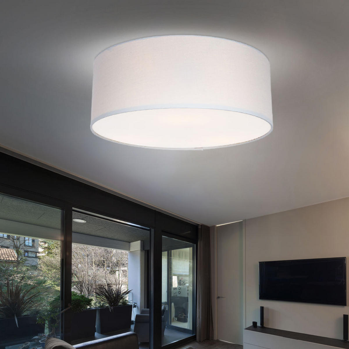 DECKENLEUCHTE Textil Weiß Grau Rund - Weiß, Metall (40/40/16.5cm)