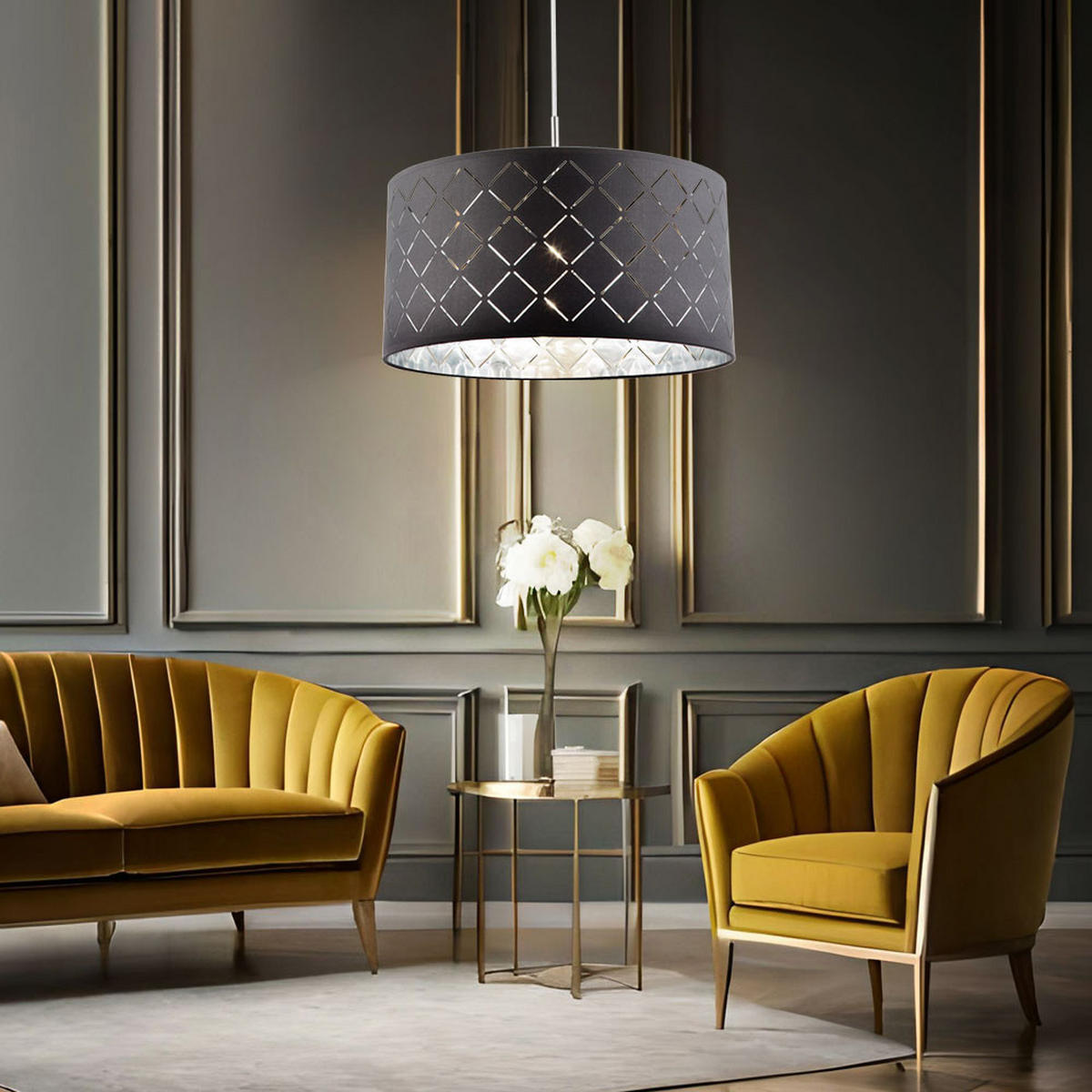 LED HÄNGELAMPE Kidal Schwarz Textil - Schwarz, Metall (40/40/140cm) - Globo Lighting