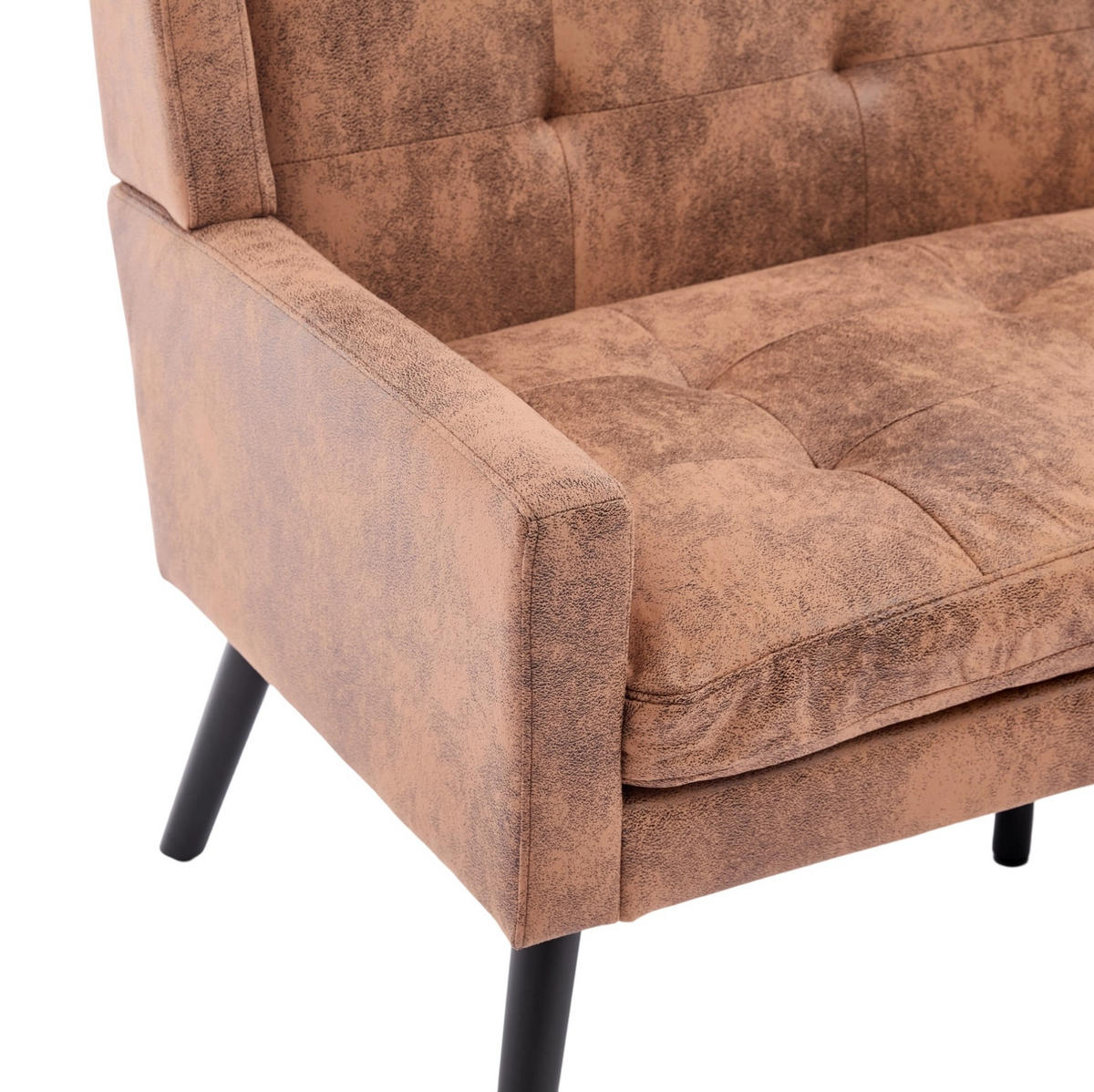 SITZBANK 2-Sitzer Suedevlies-Polster mit Knopfheftung, Massivholzbeinen 119/75/88 cm Dunkelbraun - Dunkelbraun, Textil (75/88/119cm) - Redom