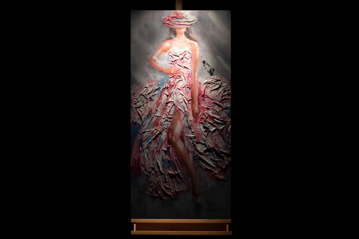 ACRYLBILD HANDGEMALT 60/120 cm - Pink/Weiß, Holz/Textil (60/120cm) - KUNSTLOFT