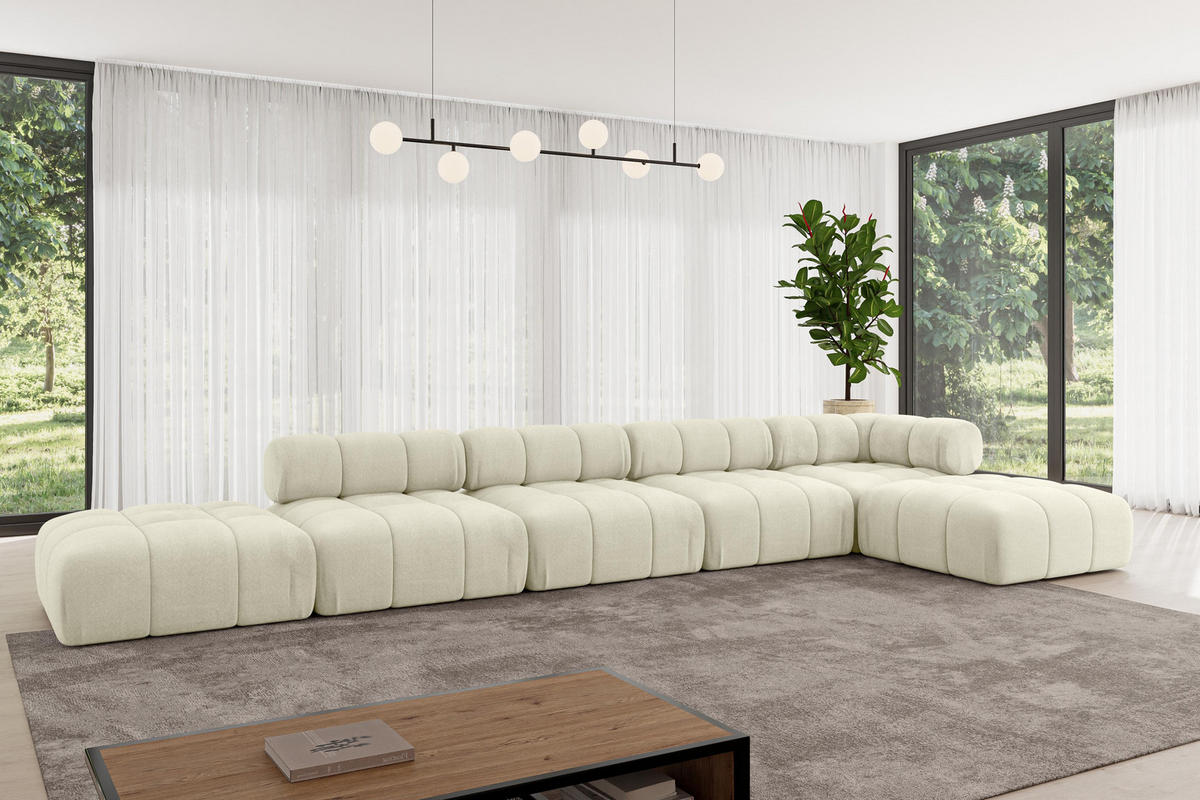 ECKSOFA modulares Sofa Kerru-L3 - 475x190x70 cm Beige Velours - Beige, Holzwerkstoff/Textil (475/190cm) - ALTDECOR