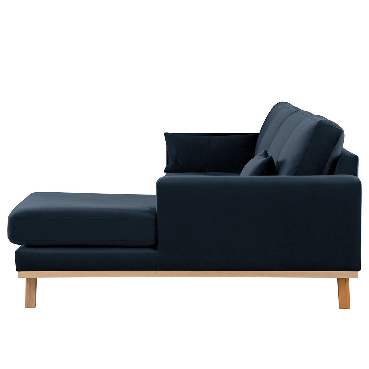 ECKSOFA mit Longchair - Buchefarben/Dunkelblau, Buchenholz/Textil (281/153cm) - home24