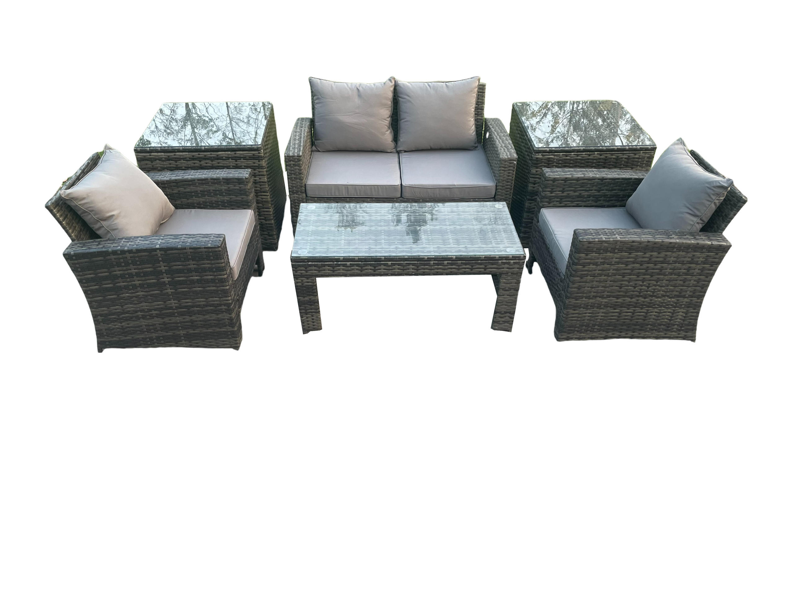 GARTENSET Polyrattan Dunkelgrau 4-Sitzer - Dunkelgrau, Metall - Fimous