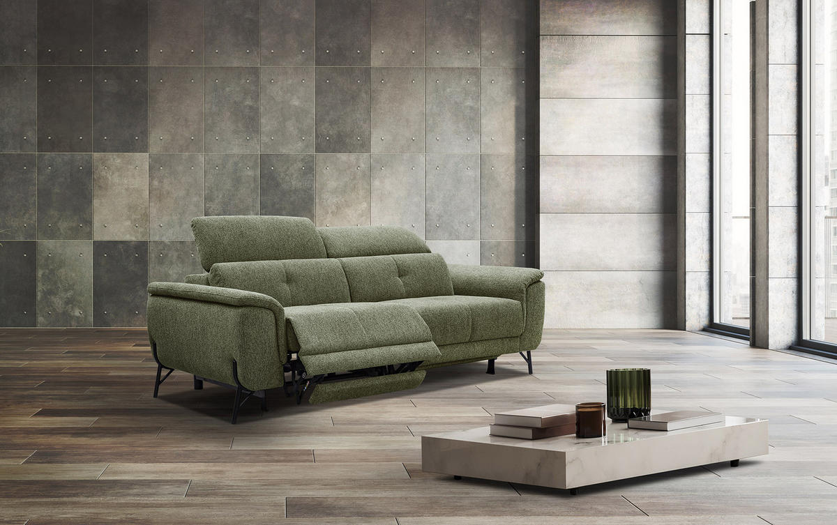 SOFA AVENA 3-Sitzer mit 2 Relaxfunktionen, olivgrün - Olivgrün, Holzwerkstoff/Textil (204/80/108cm) - Courtois Laville