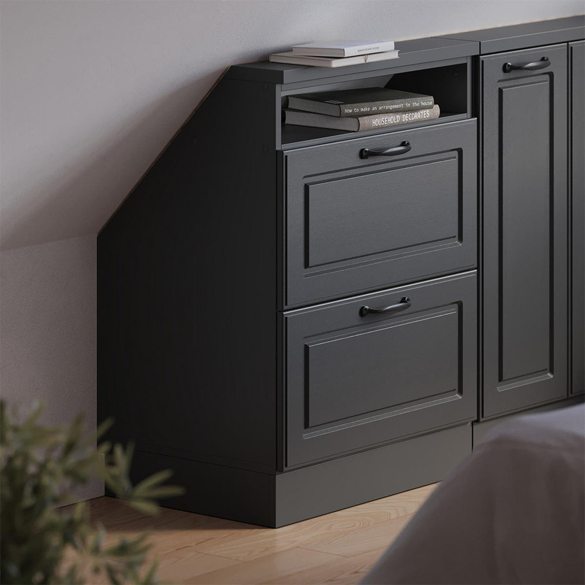 DACHSCHRÄGENSCHRANK Rion Anthrazit Landhaus/Anthrazit mit 2 Schubladen - Anthrazit, Holzwerkstoff (60/81.6/46cm) - Vicco