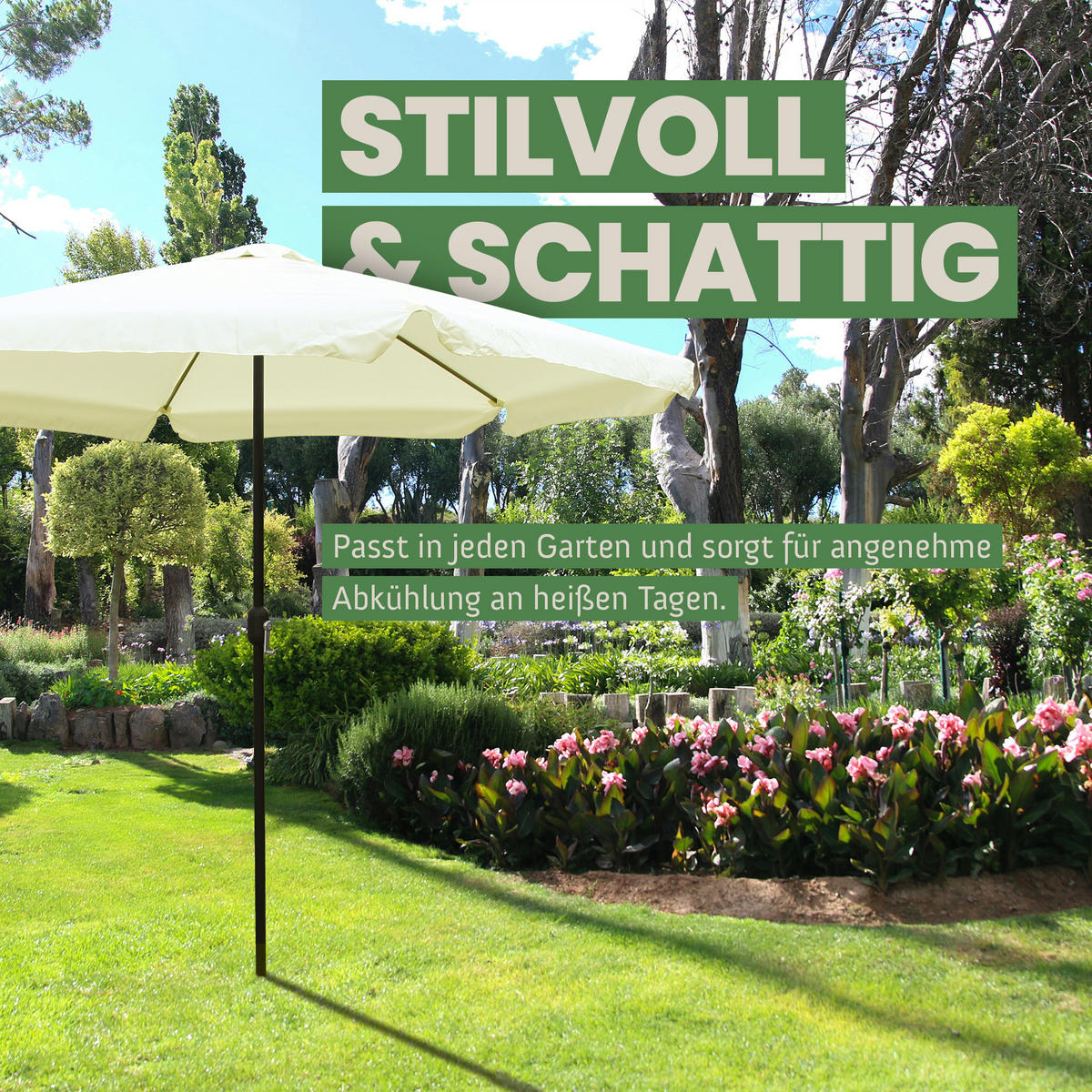 GARTENSCHIRM ⌀ 300cm Aluminium mit Kurbel - Creme, Metall (300/300cm) - Bestlivings