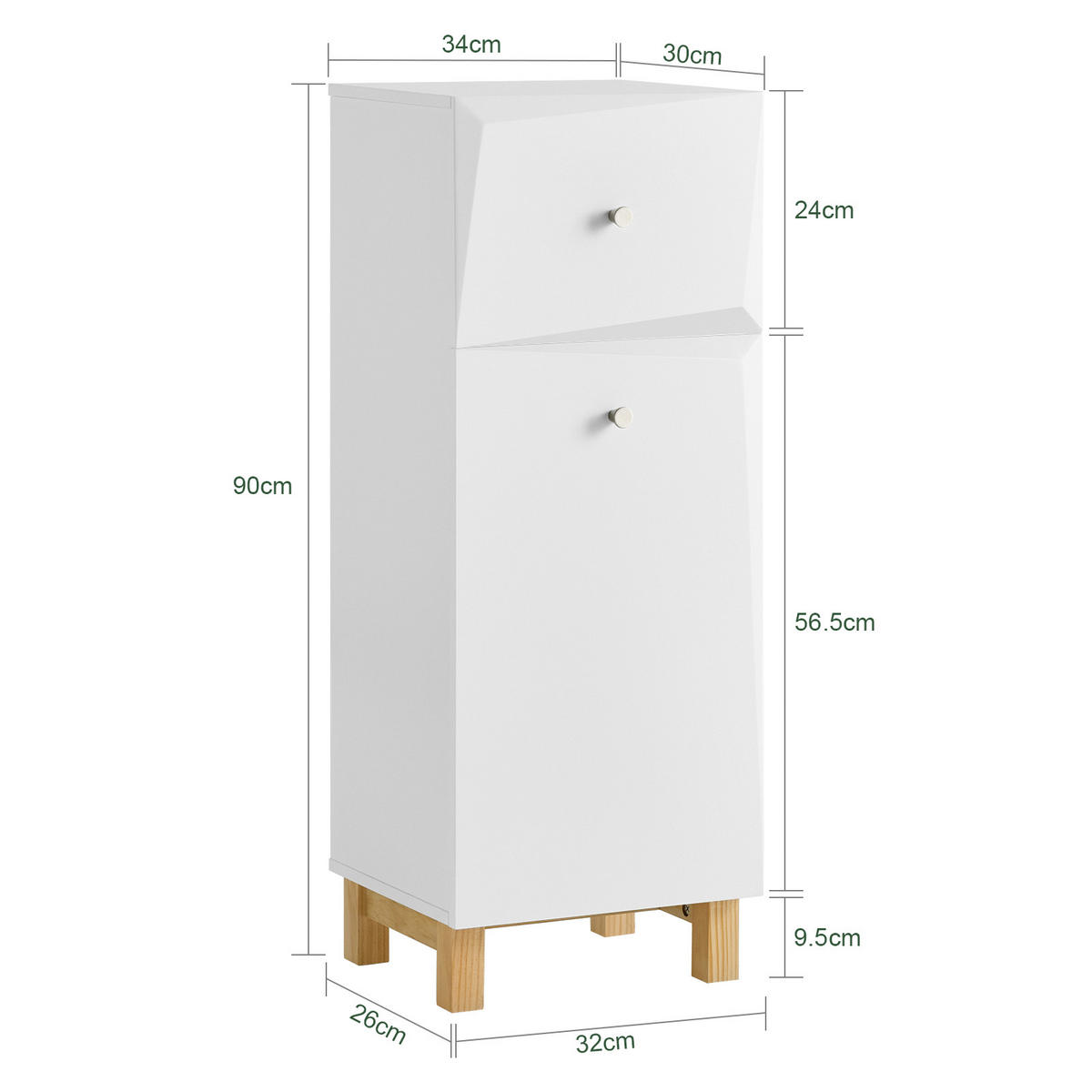 WÄSCHESCHRANK Weiß - Weiß, Holzwerkstoff (34/90/30cm) - SoBuy