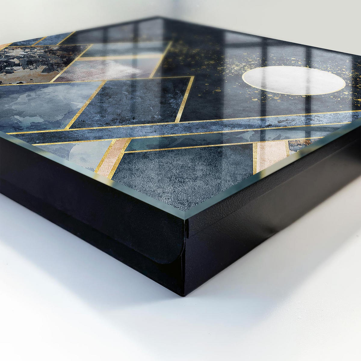 SCHLÜSSELBOX Schwarz 30x30 cm- Türöffnung nach rechts - Himmelsgeometrie - Dunkelblau, Metall (30/30/5cm) - TULUP