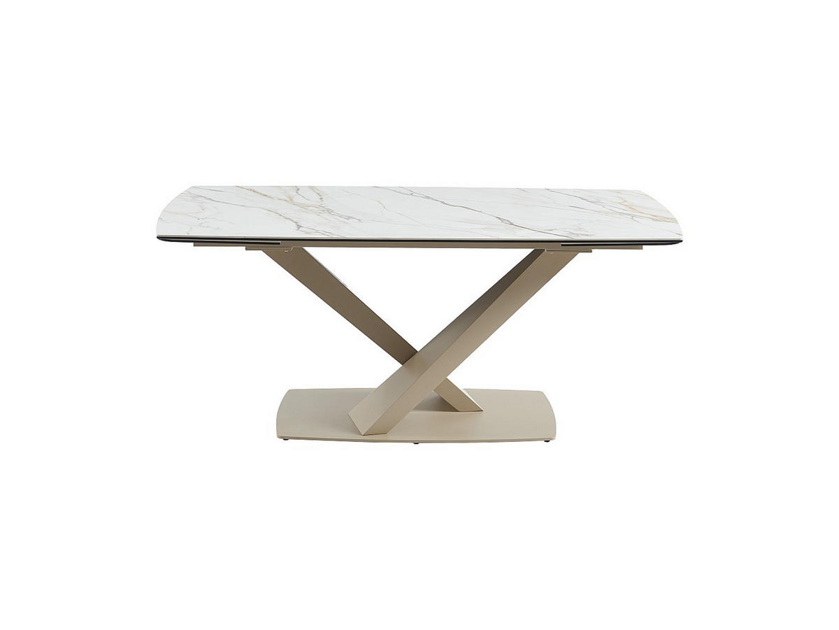 SET aus ausziehbarem Tisch und Stuhl - > 12 Personen-Sitzer - Glas, Keramik - Beige, Weiß - - Beige/Weiß, Glas/Keramik (260/76/90cm) - Vente-Unique