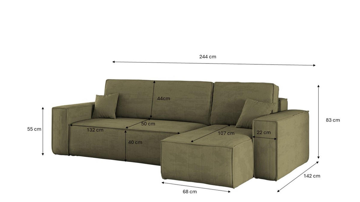 ECKSOFA Mit Schlaffunktion Und Bettkasten BEST Stoff Poso Dicker Cord Olive Rechts - Olivgrün, Holz/Textil (244/142cm) - Kaiser Möbel