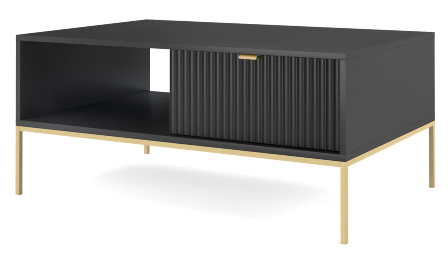 COUCHTISCH Kioto 104 cm in Schwarz mit Schubladen und Metallbeinen - Goldfarben/Schwarz, Holzwerkstoff/Metall (68/104/46cm) - Ravio