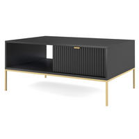 COUCHTISCH Kioto 104 cm in Schwarz mit Schubladen und Metallbeinen - Goldfarben/Schwarz, Holzwerkstoff/Metall (68/104/46cm) - Ravio