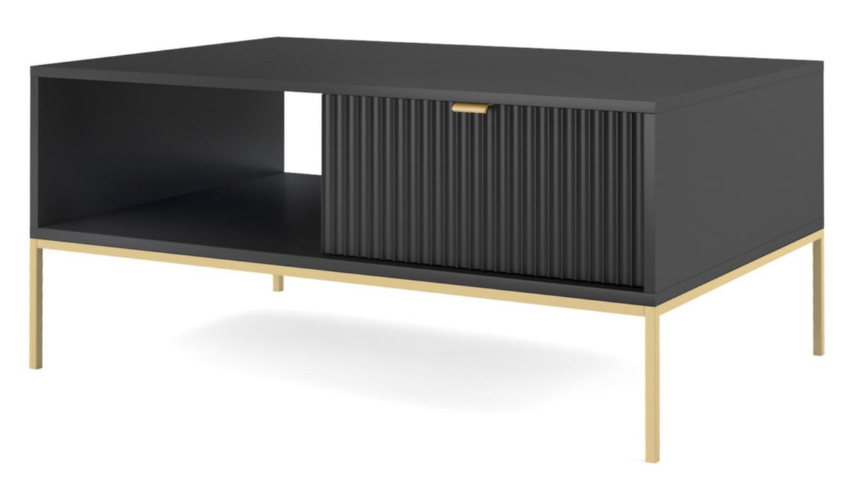 COUCHTISCH Kioto 104 cm in Schwarz mit Schubladen und Metallbeinen - Goldfarben/Schwarz, Holzwerkstoff/Metall (68/104/46cm) - Ravio