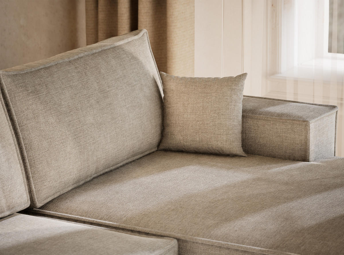 WOHNLANDSCHAFT Kyoto Grau Chenille-Stoff - Schwarz/Grau, Holz/Holzwerkstoff (398/70/148cm) - Maison de Reve