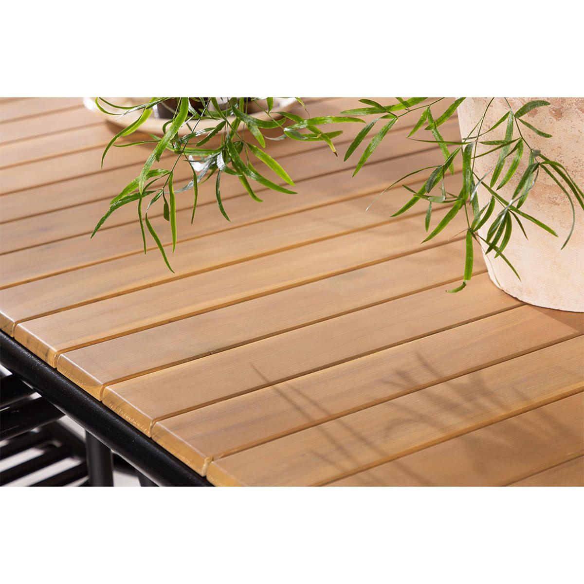 GARTENSET, Holmbeck, Tisch Natur, Stühle Schwarz, Holz, 90 x 200 x 75 cm, 7-teilig - Naturfarben, Holz - ebuy24