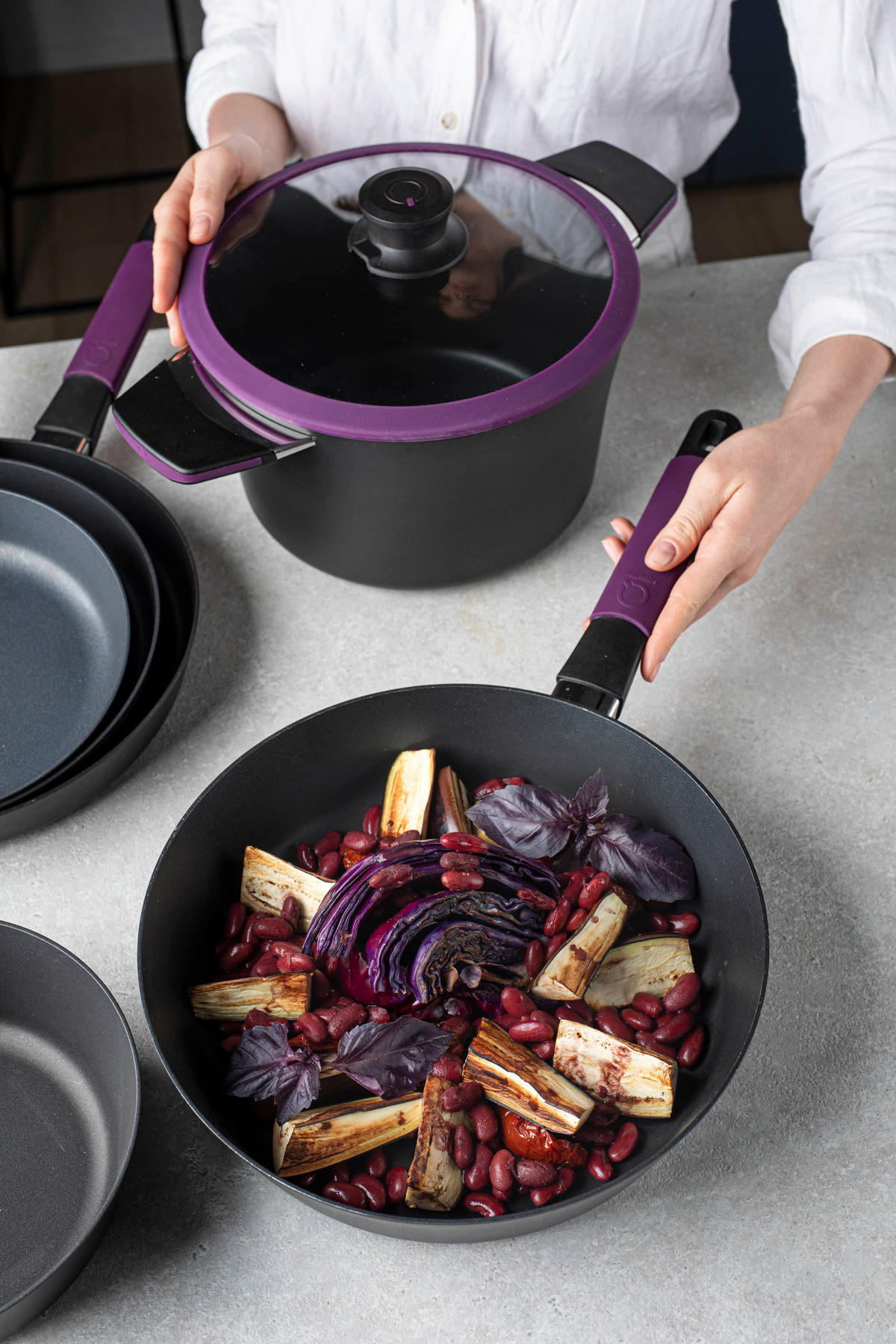 HOCHRANDPFANNE INDUKTION ⌀28cm - AUBERGINE - Aubergine, Kunststoff/Metall (28cm) - Gastrolux
