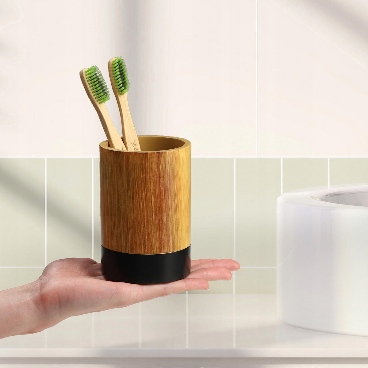 BADEZIMMERSET SEIFENSPENDER + Badezimmerbecher-Set - Braun, Kunststoff (8/19cm) - KADAX