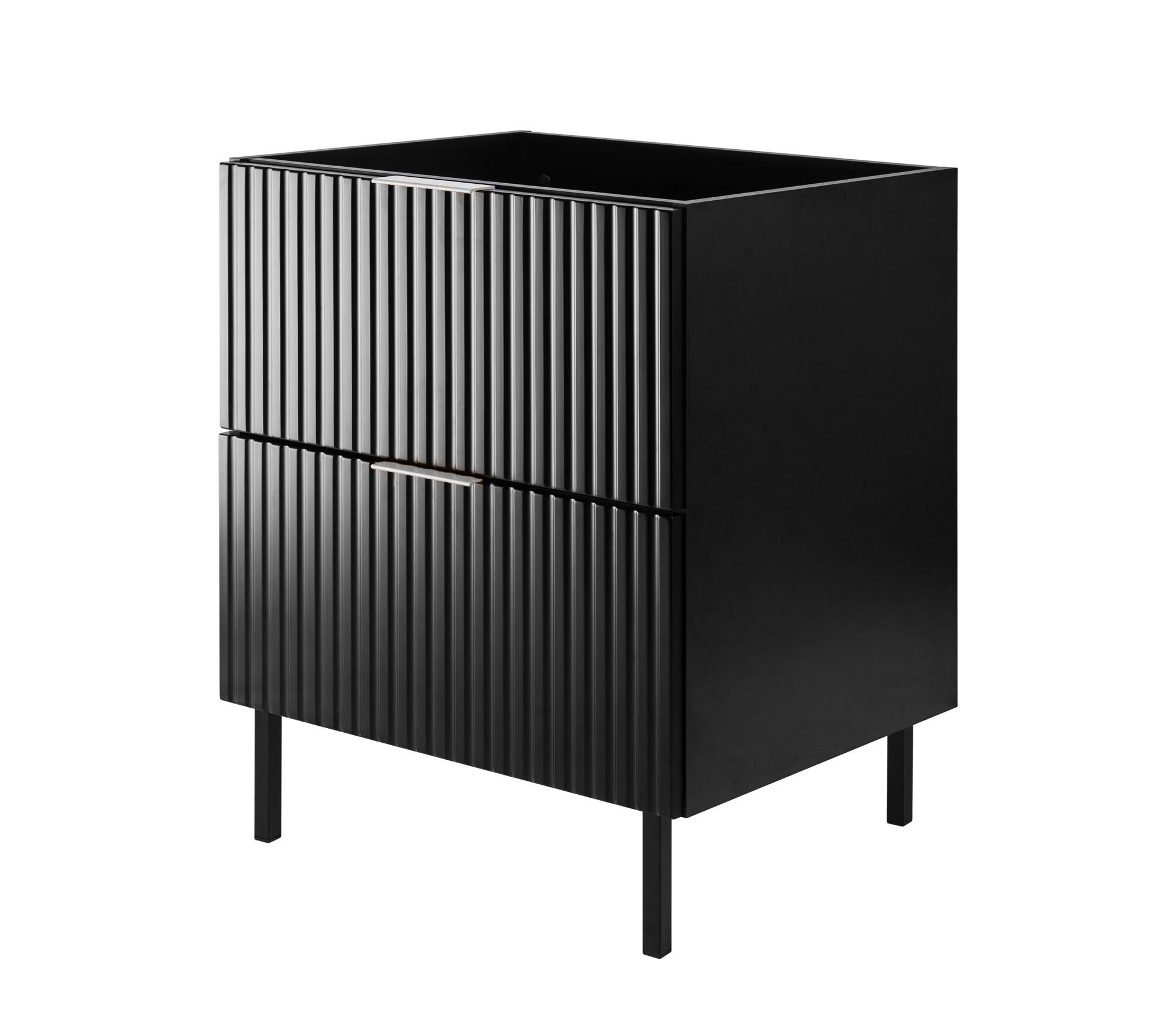 WASCHBECKUNTERSCHRANK, Schwarz, 60 x 77 x 46 cm, silberner Griff, schwarze Beine, ohne Arbeitsplatte - Silberfarben/Schwarz, Holzwerkstoff (60/77/46cm) - 3XE LIVING