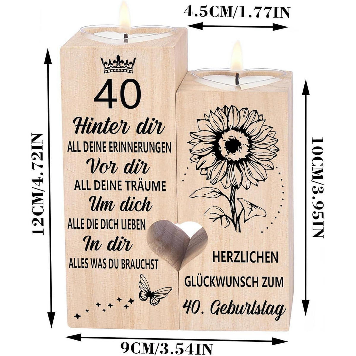 KERZENSTÄNDER Holz 40. Geburtstag Geschenk - Braun, Holz (4.5/12/10cm)
