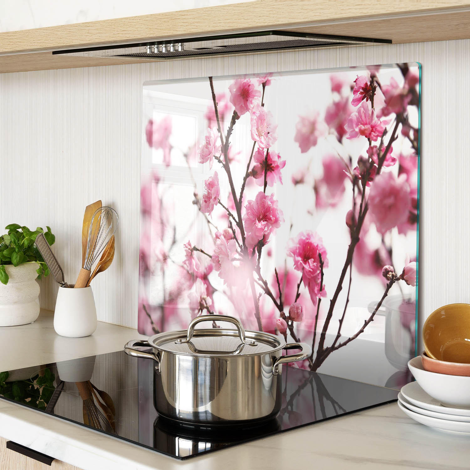 GLASPLATTE 60x52 cm Pflaumenblüte - Pink, Glas (60/0.4/52cm) - TULUP