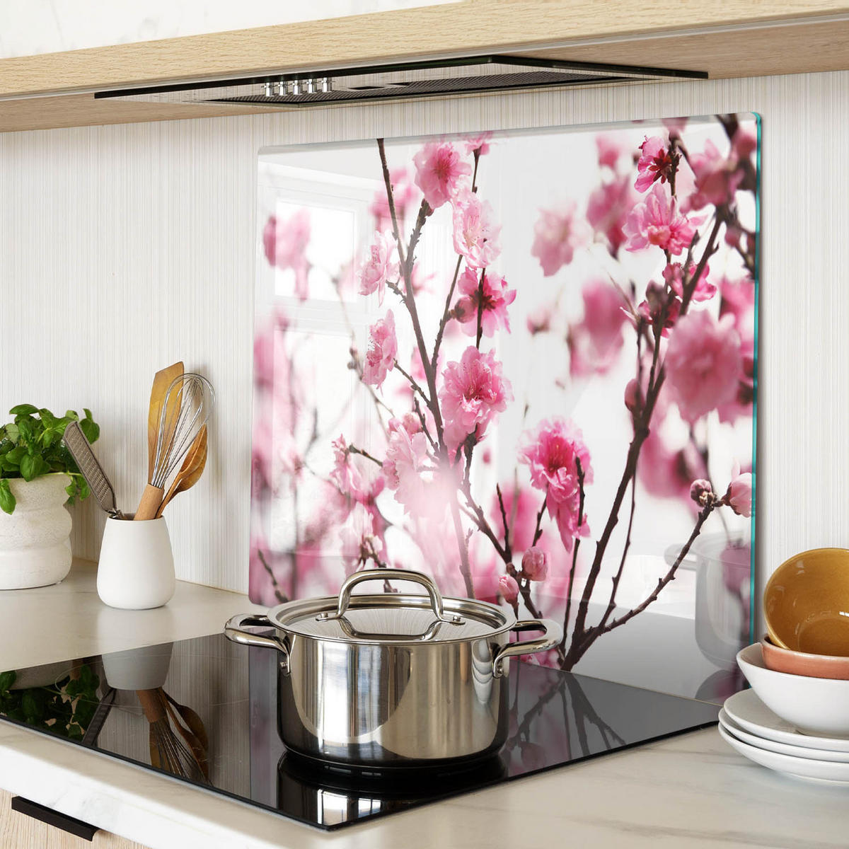 GLASPLATTE 60x52 cm Pflaumenblüte - Pink, Glas (60/0.4/52cm) - TULUP