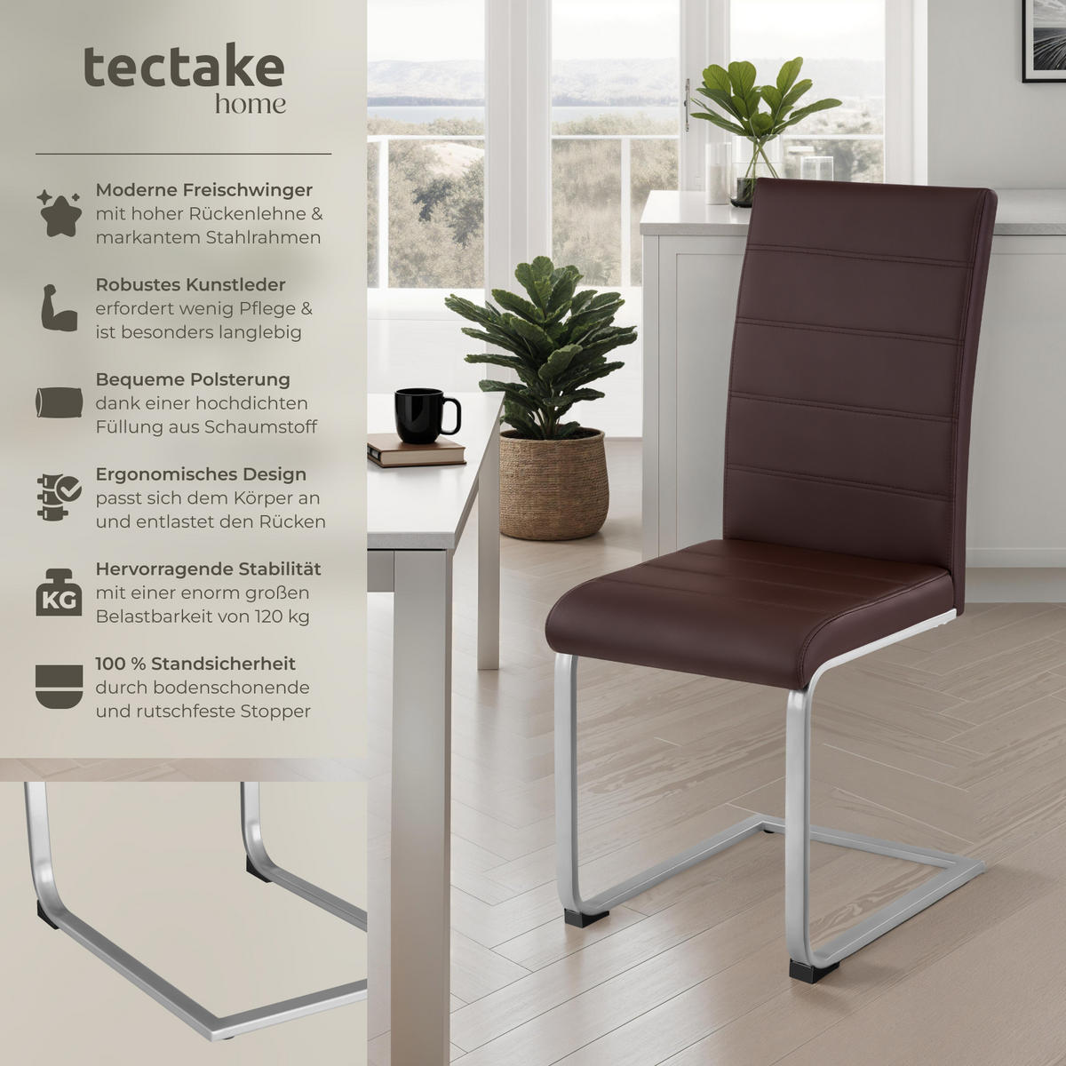 SCHWINGSTUHL 8er Set Bettina 41 x 52 x 99 cm braun - Braun, Textil (52/99/41cm) - tectake