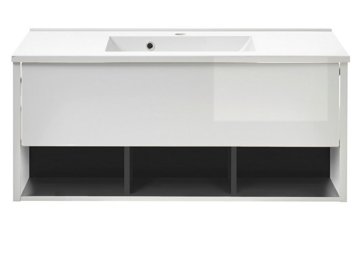WASCHBECKENUNTERSCHRANK mit Waschbecken weiß Hochglanz, grau 100 cm - Weiß Hochglanz/Grau, Holzwerkstoff (100/44/47cm) - Furn.Design