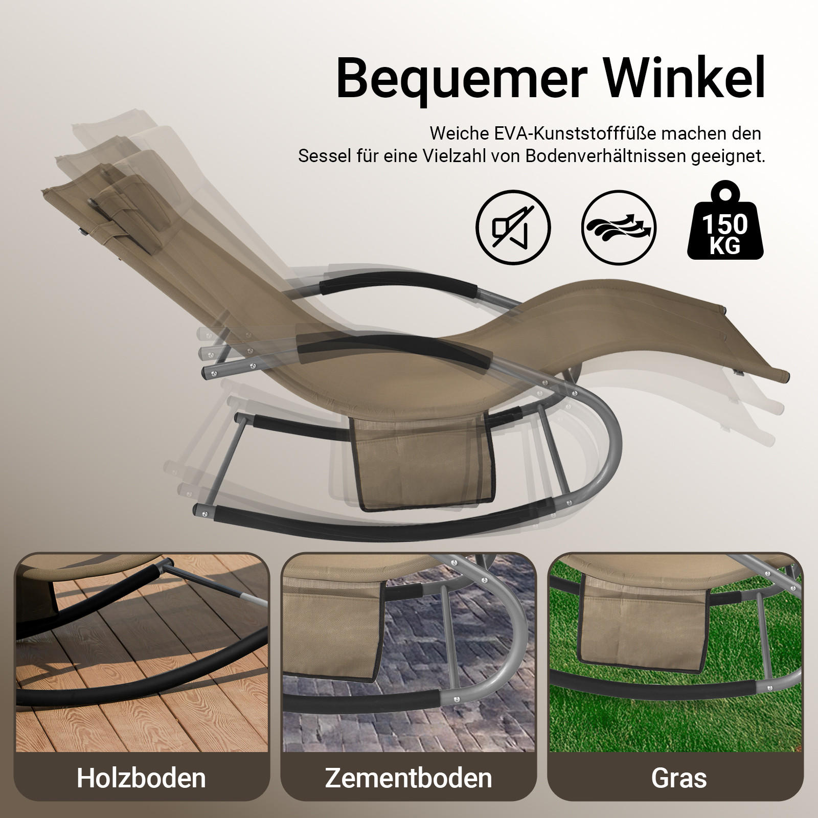 Thumbnail - SoBuy Sonnenliege, Braun, Metall, 63x83x150 cm, Gartenmöbel, Gartenliegen