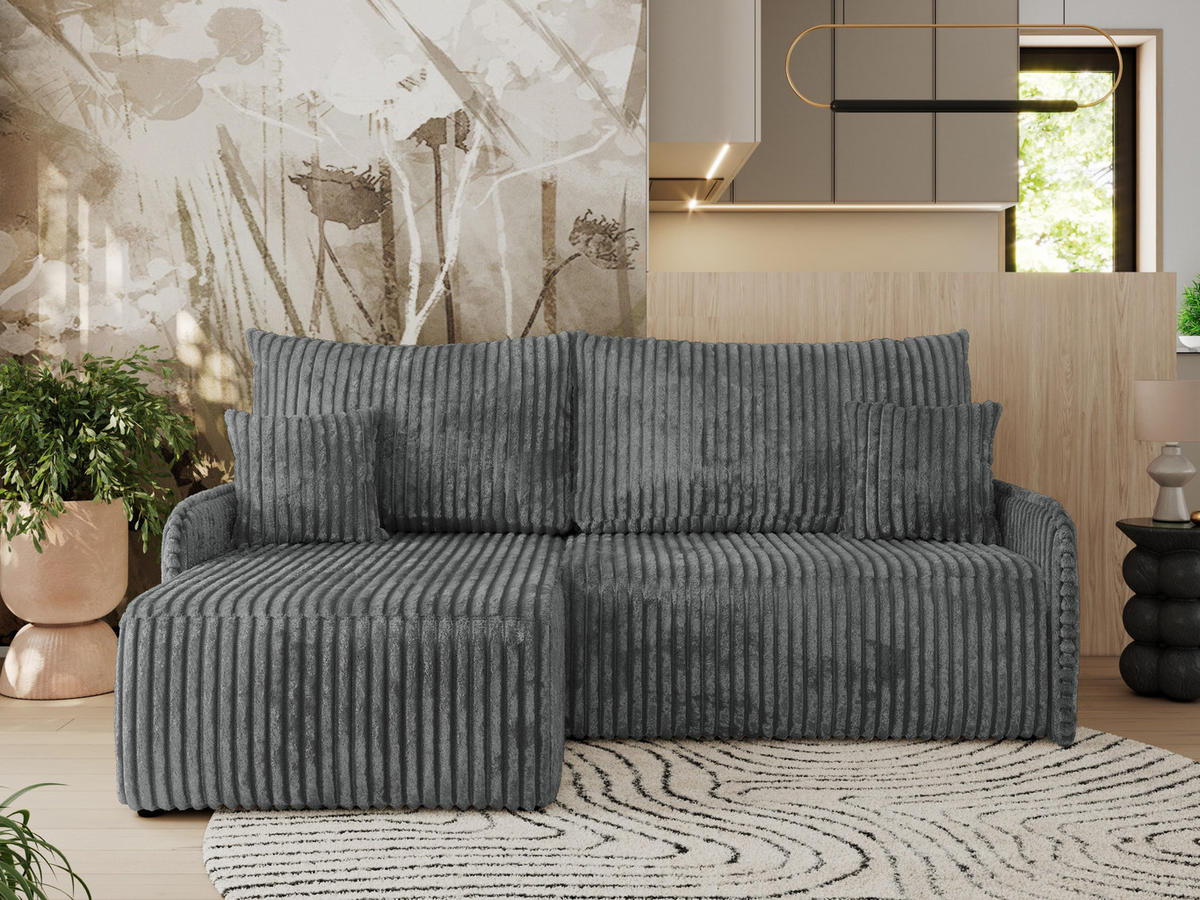ECKSCHLAFSOFA ARPA L Dunkelgrau Cord - links - Dunkelgrau/Schwarz, Kunststoff/Textil (198/150cm) - MKS