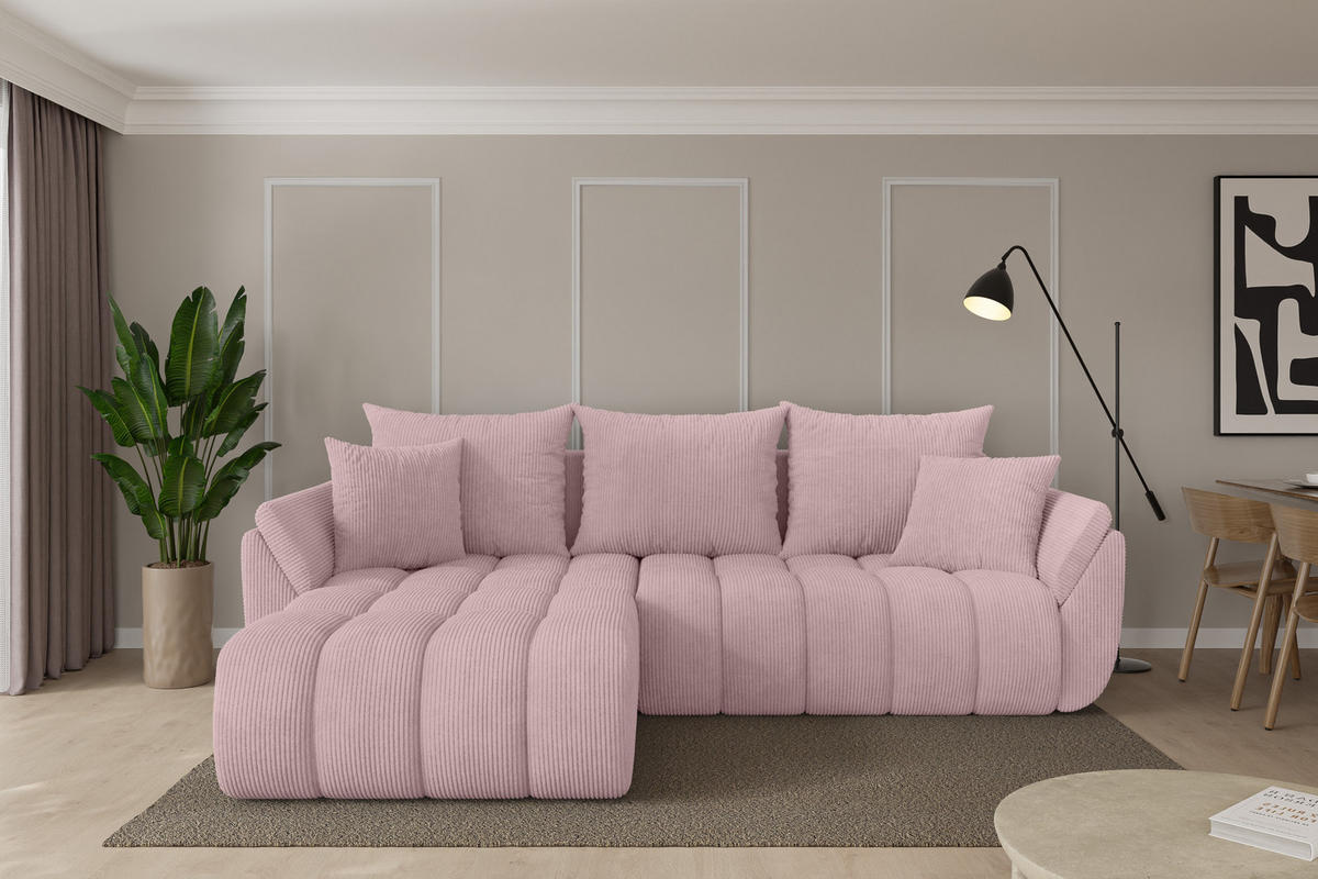 ROHOVÁ SEDAČKA s funkcí spaní, otoman vlevo TOKO-L-v1 277x194x86 růžová manšestr - růžová/černá, kompozitní dřevo/textil (277/194cm) - ALTDECOR