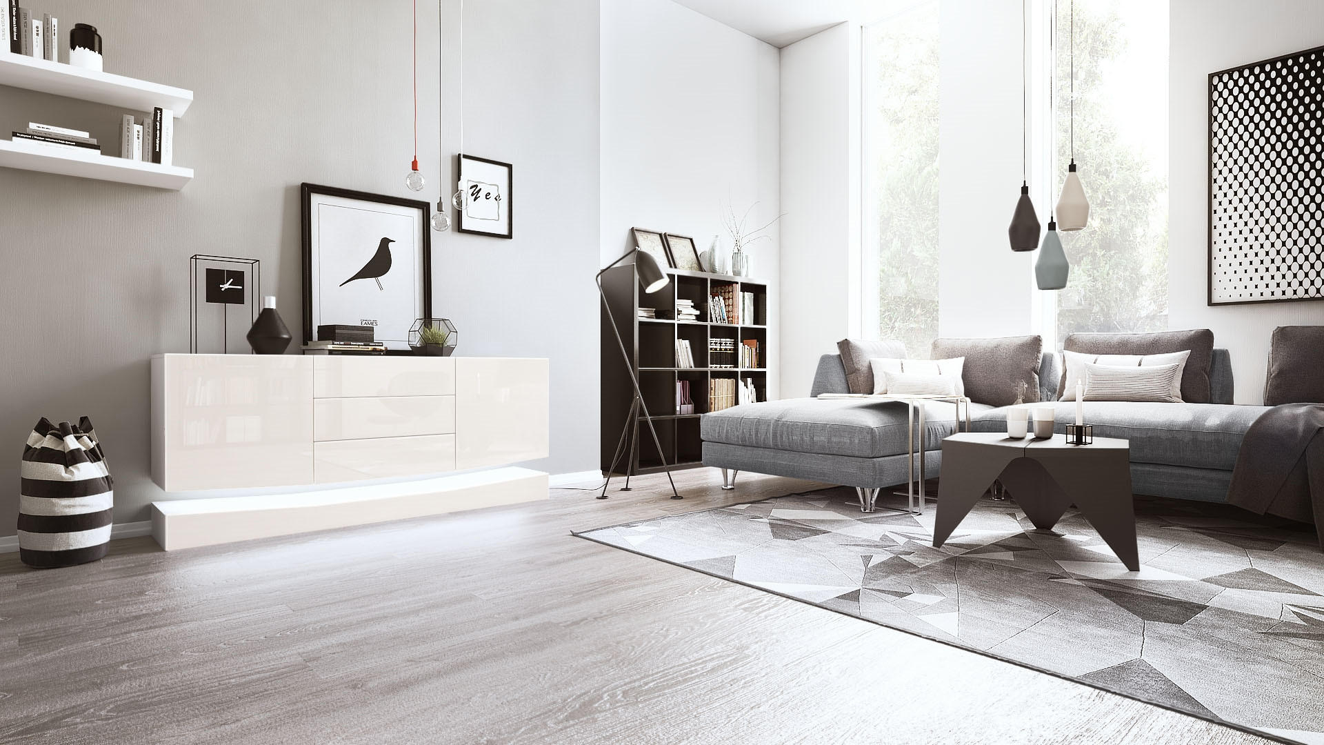 SIDEBOARD City Fronten in Creme Hochglanz - Creme, Holzwerkstoff (178/82/39cm) - Vladon